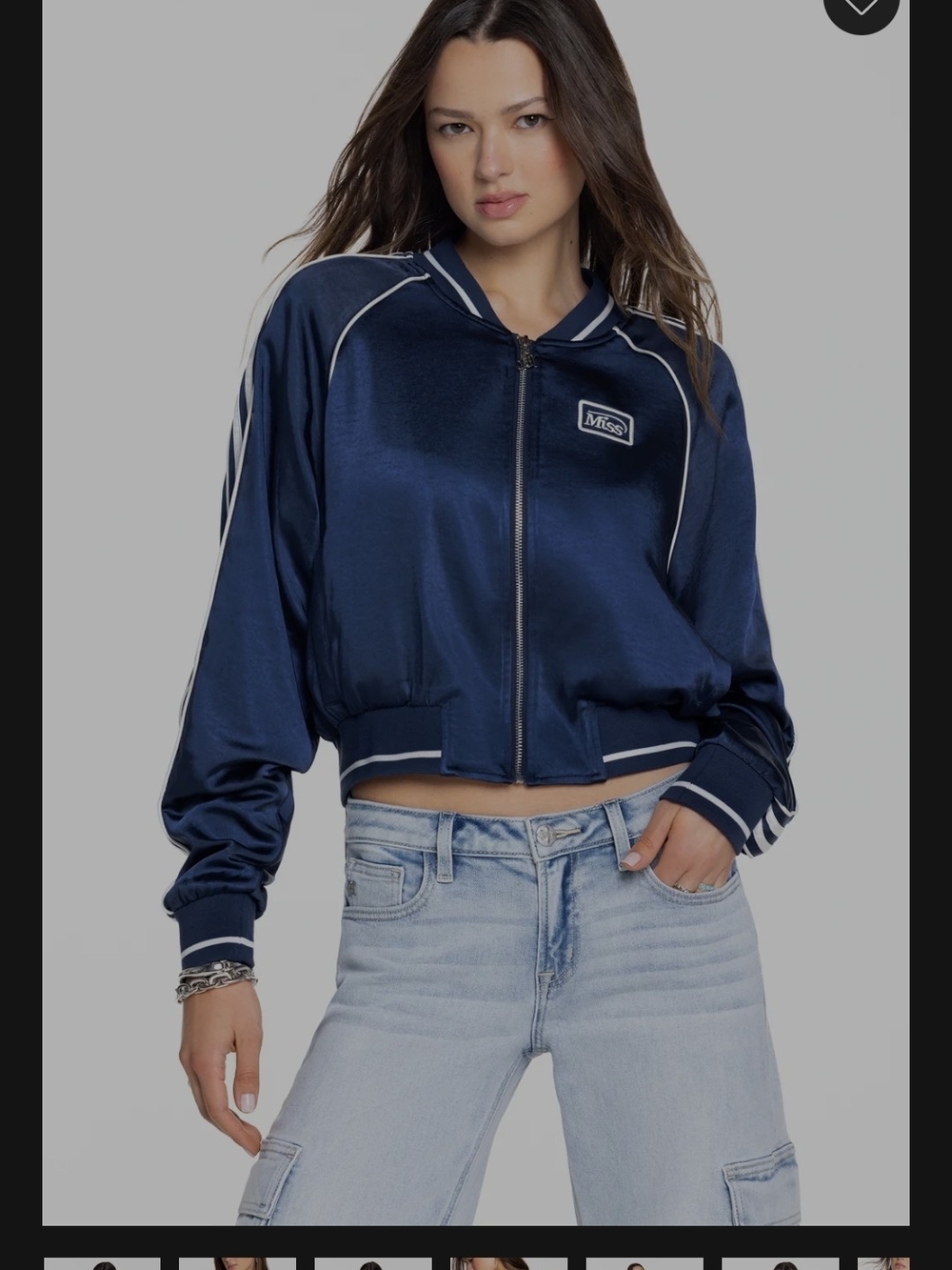 Missguided Navy Satin Cropped Track Bomber Jacket